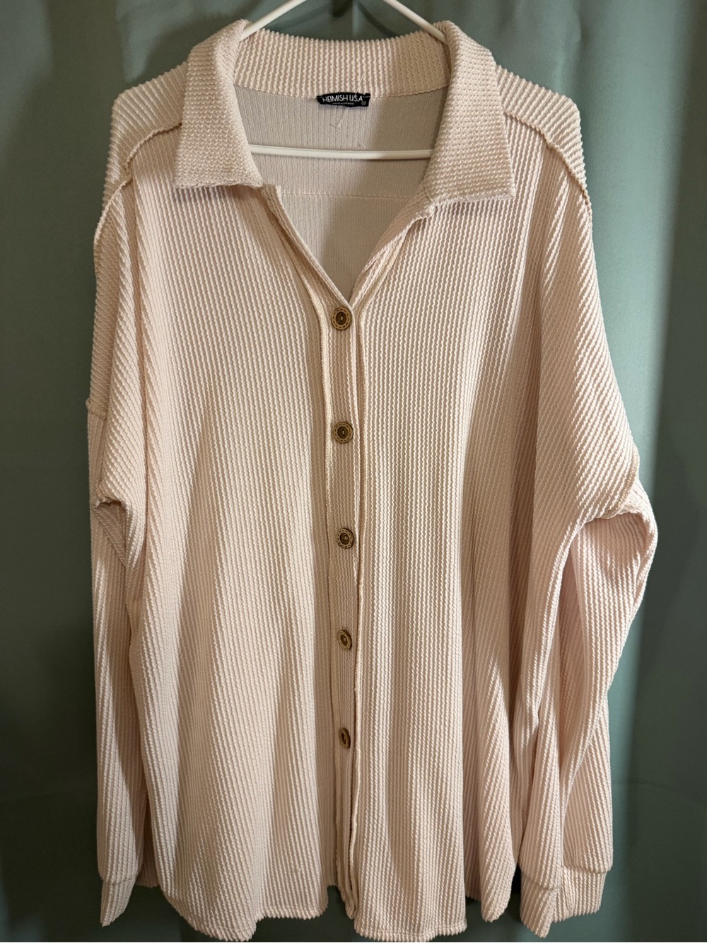 HEIMISH USA Cream Ribbed Button-Down Collared Top